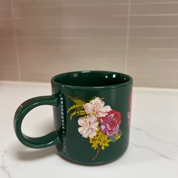 Starbucks Dark Green Floral Boho Coffee Mug 12 Ounces - Picture 1 of 5
